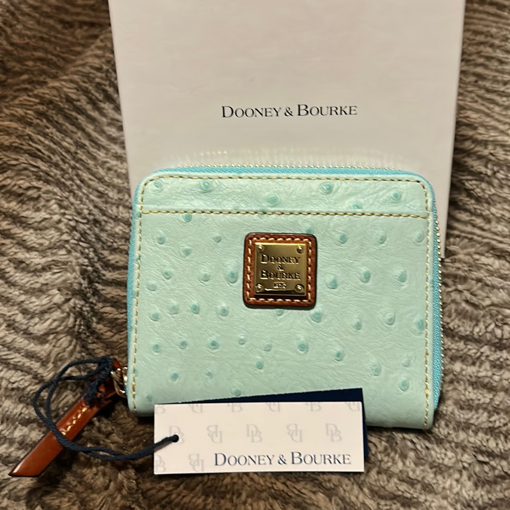 Dooney & Bourke Ostrich small zip around wallet in light aqua